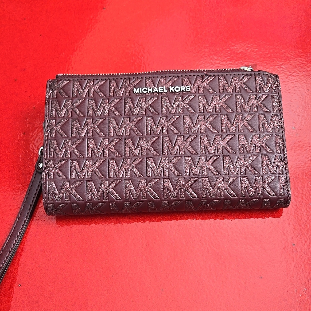 Michael Kors Burgundy Jet Set Travel Sparkle Wristlet